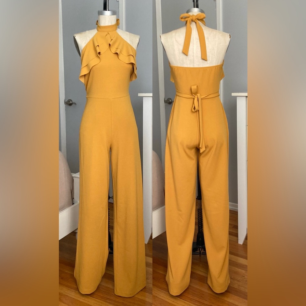 Womens Bebe stretch jumpsuit in sunflower yellow color in size 2